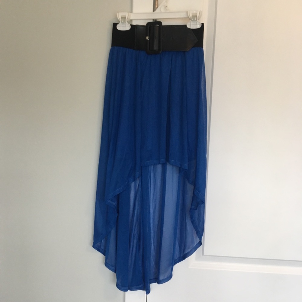 Blue high low skirt with belt